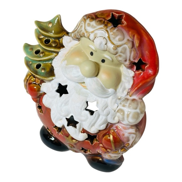 NWOT - Santa Tea Light Candle Holder with Stars and Christmas tree ~ 7" Tall - Picture 3 of 13